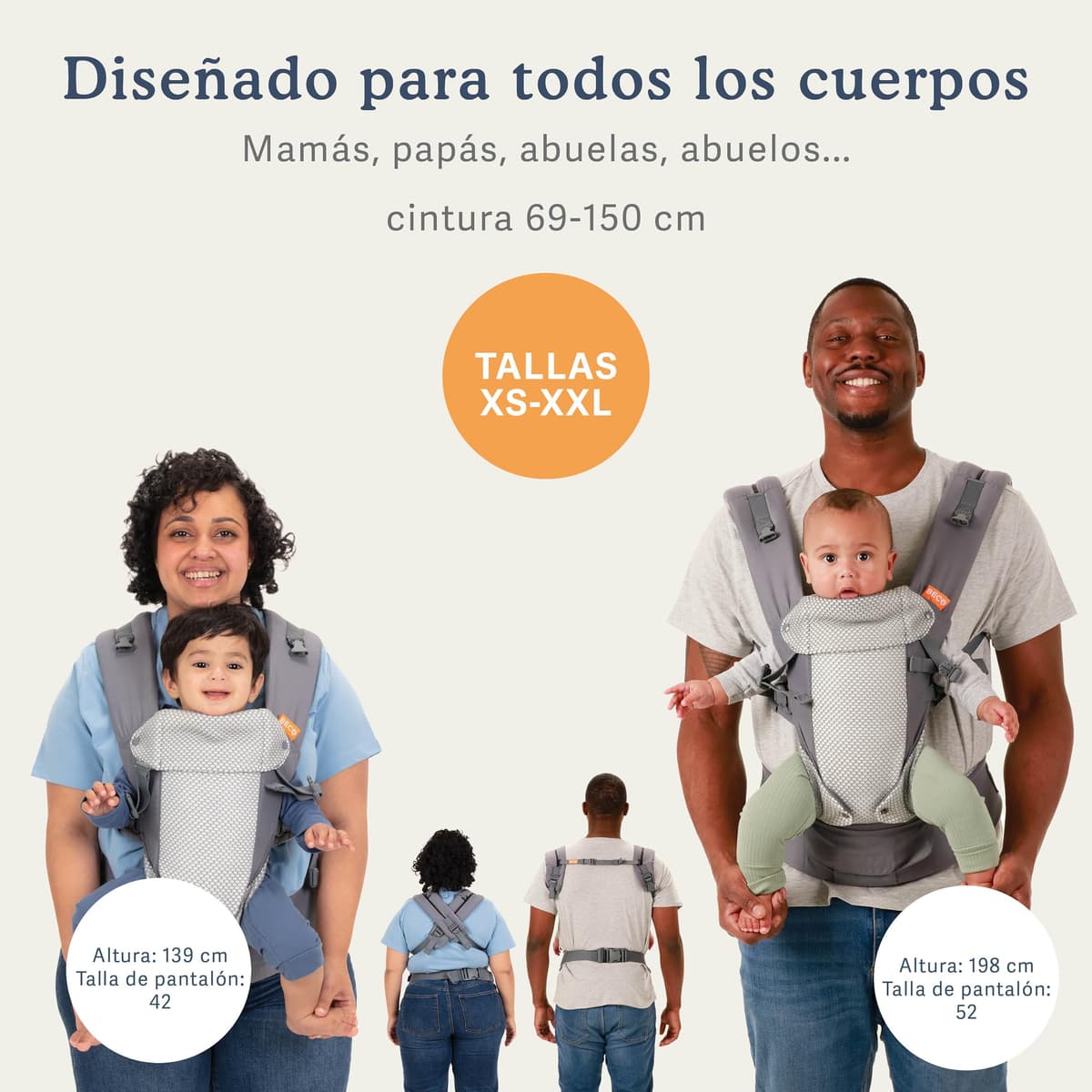 Beco Gemini Mochila Portabebés Ergonómica de 3,2 a 15,8 kg (7–35 lbs) - Posición en M, Asiento Ajustable - Mochila de Porteo para Recién Nacidos y Niños PequeñosMalla 3D transpirable (Cool Dark Grey) — view 5