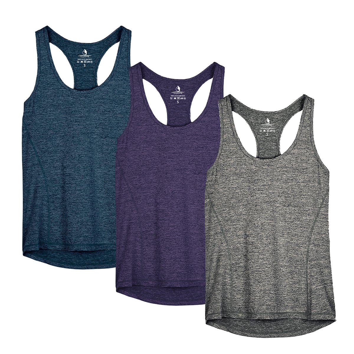 icyzone Camiseta de Tirantes Fitness Deportiva Mujer, Pack de 3