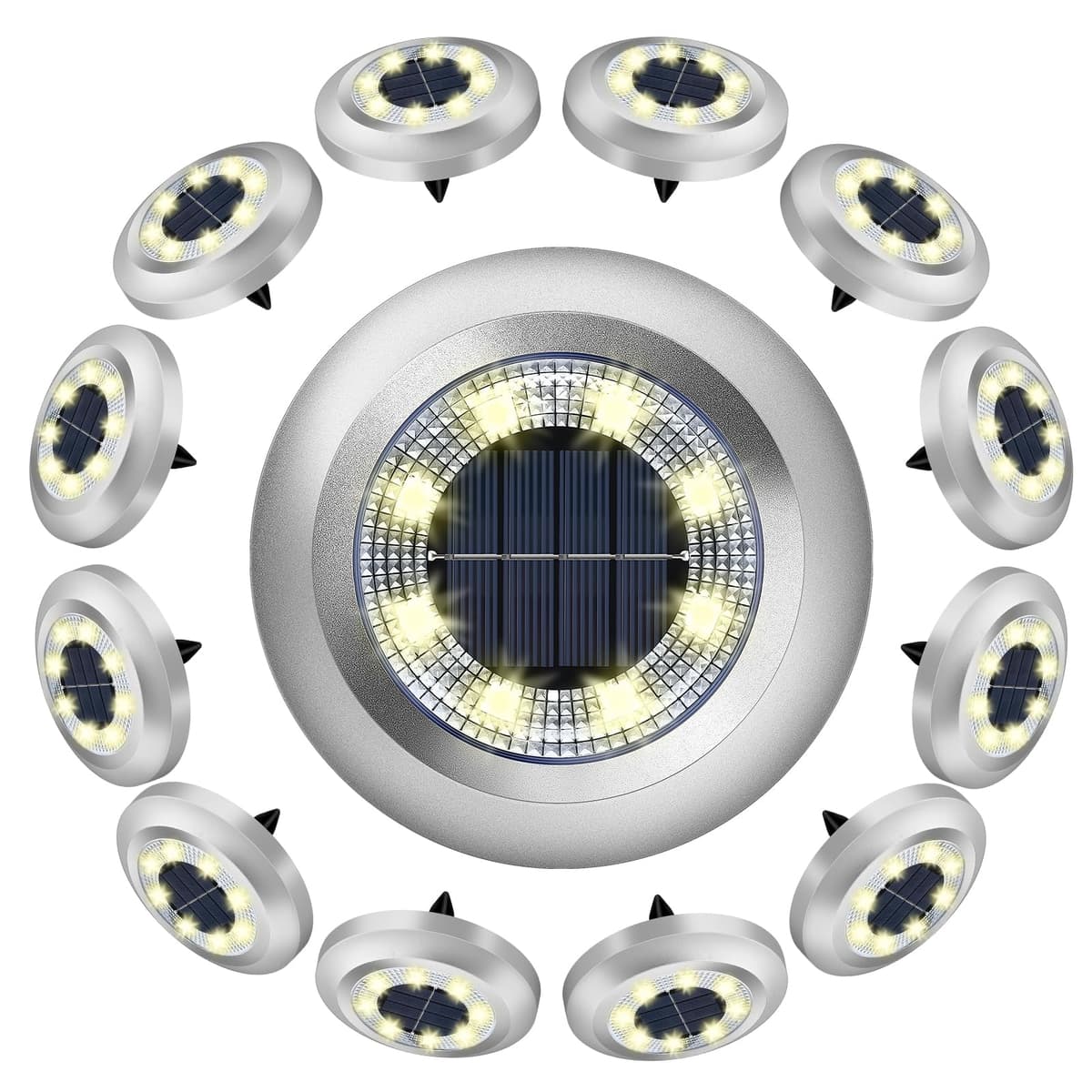 ZFITEI 8 Pack Solar Ground Lights Outdoor,8 LED Solar Garden Lights with 600mAh Battery & 8H Runtime for Lawn,Pathway（Warm White ） — view 12
