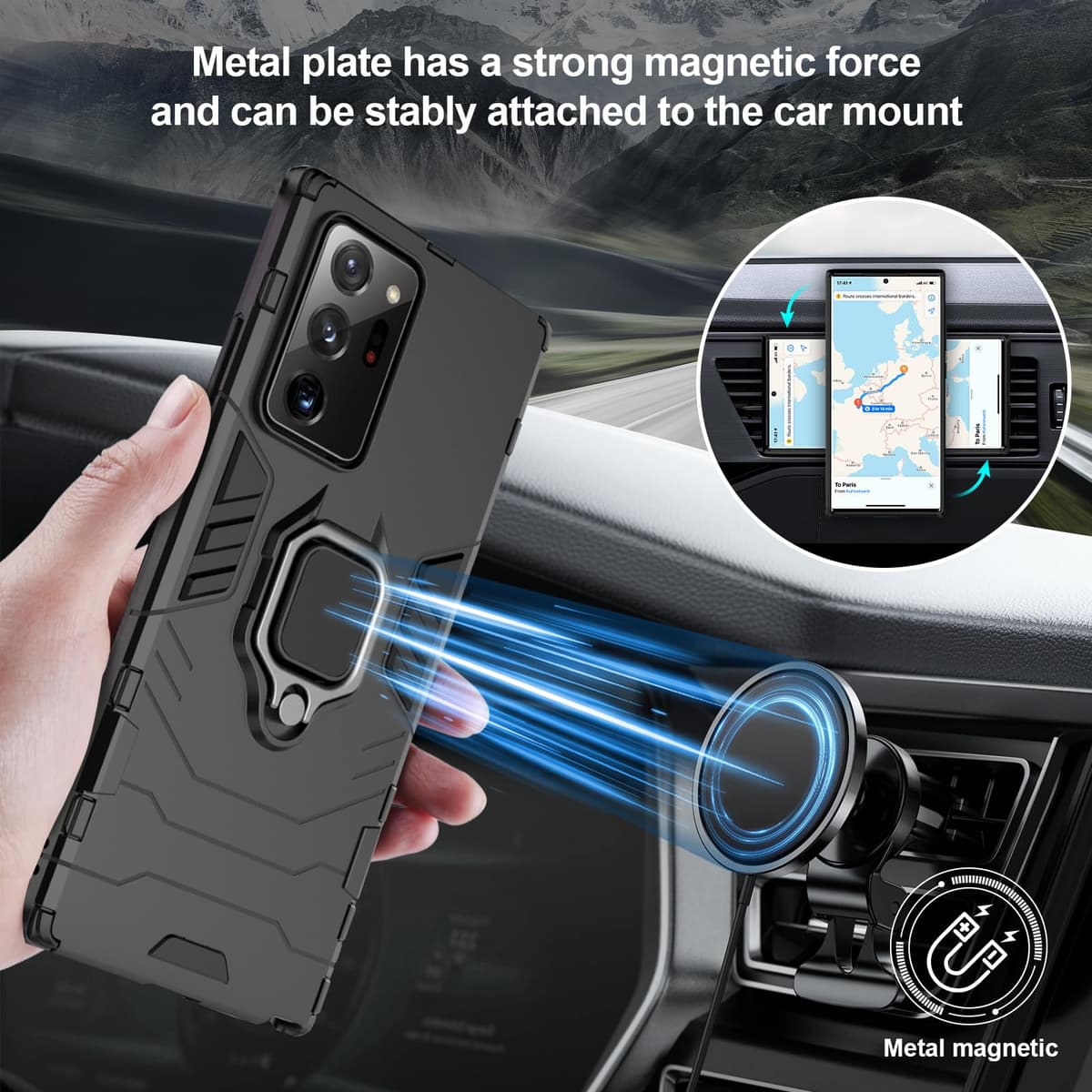 Funda para CMF Phone 2 Pro, Carcasa Antigolpes con Soporte anular metálico, Case Protectora de Grado Militar, Negro — view 333
