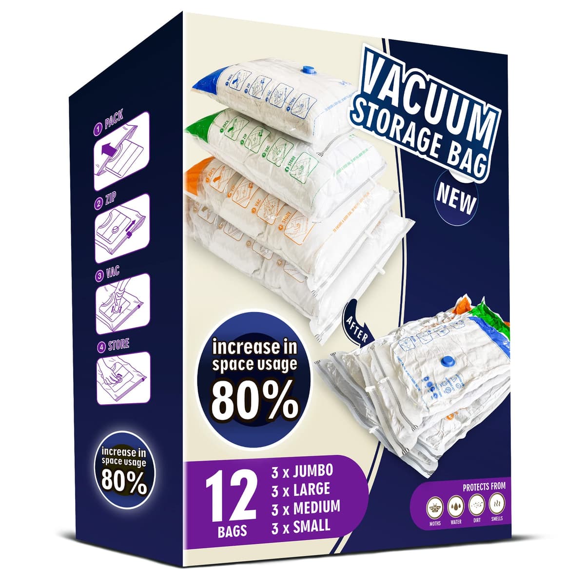 STORAGE MASTER Space Saver Bags for Travel and Home Reusable Vacuum Storage Bags Save 80% More Storage Space Work with Vacuum Cleaner (9 Small, No Pump Included) — view 13