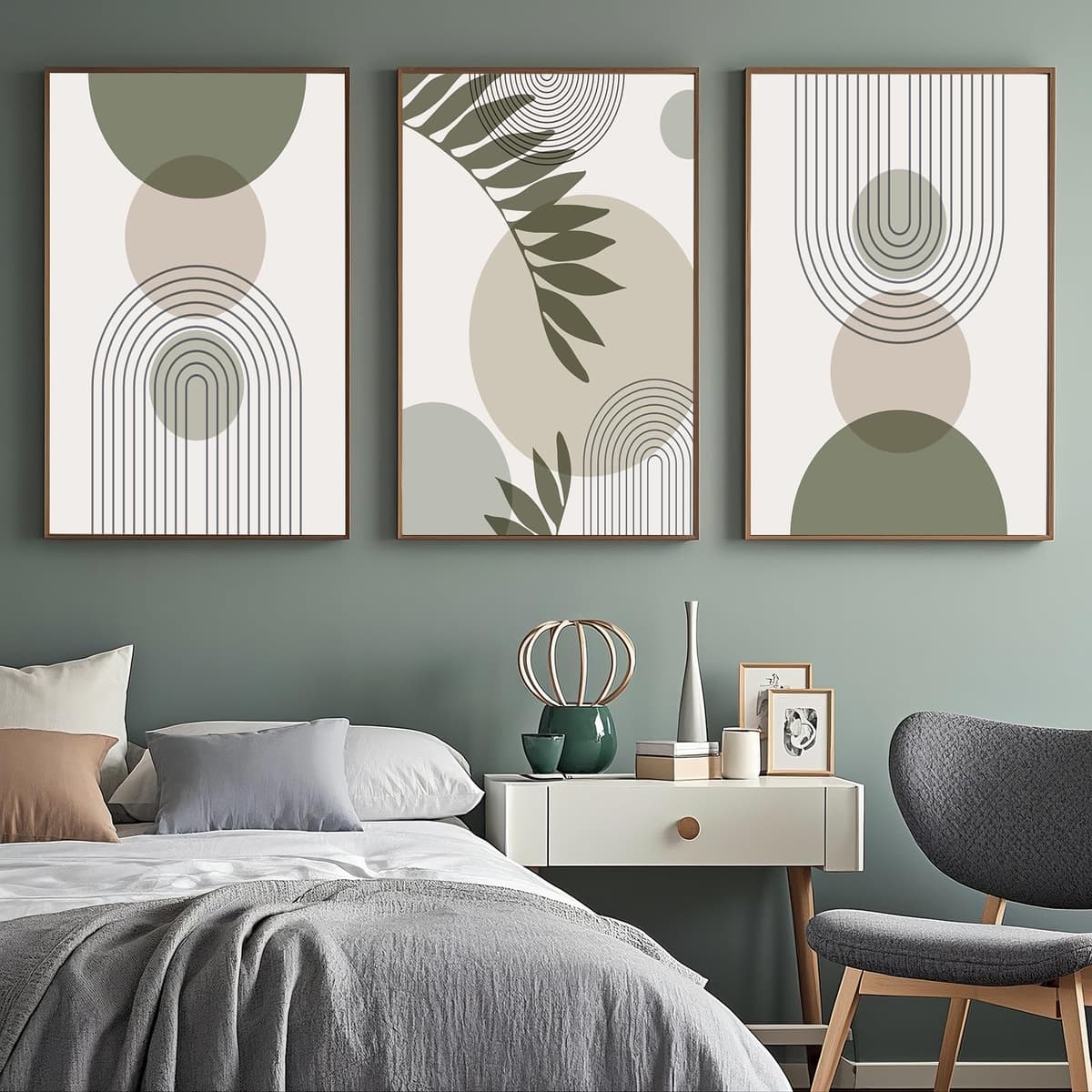 PWAAHDC Sage Green Prints Set of 3 - Boho Pictures for Living Room and Bedroom Decor, Modern Canvas Wall Art posters (Unframed A2) — view 6