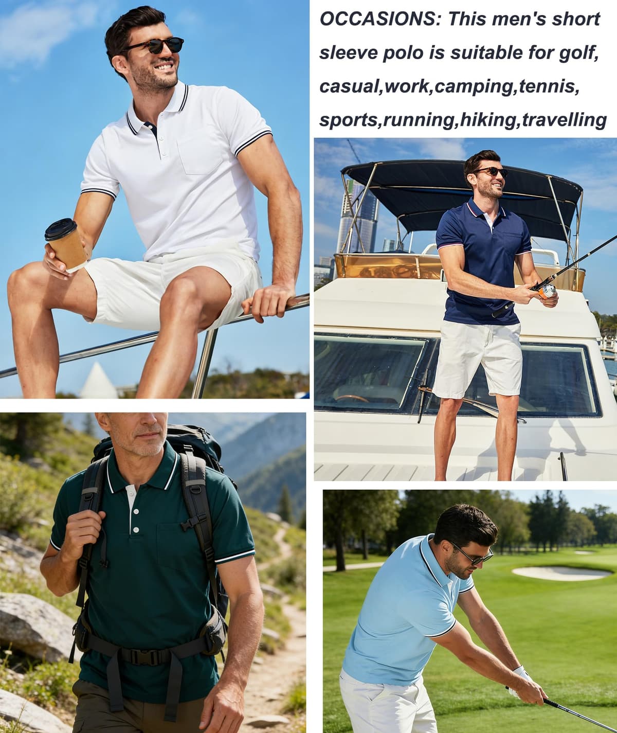 ZITY Polo para Hombre Paquete de 5 Polo Manga Corta Camiseta Golf Trabajo Transpirable Camiseta Informal con Bolsillo Verano 5 Pack T Shirt para Vacaciones — view 2
