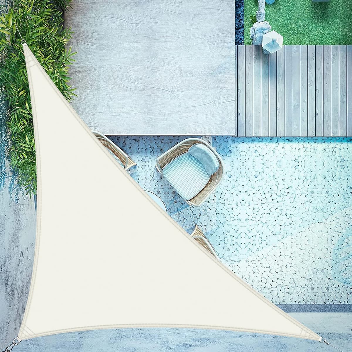 LOVE STORY Toldo Vela de Sombra Impermeable Triangular 3x3x3m Protección Rayos UV PES Toldos para Patio, Exterior Terrazas, Jardín, Balcon (Crema) — view 9