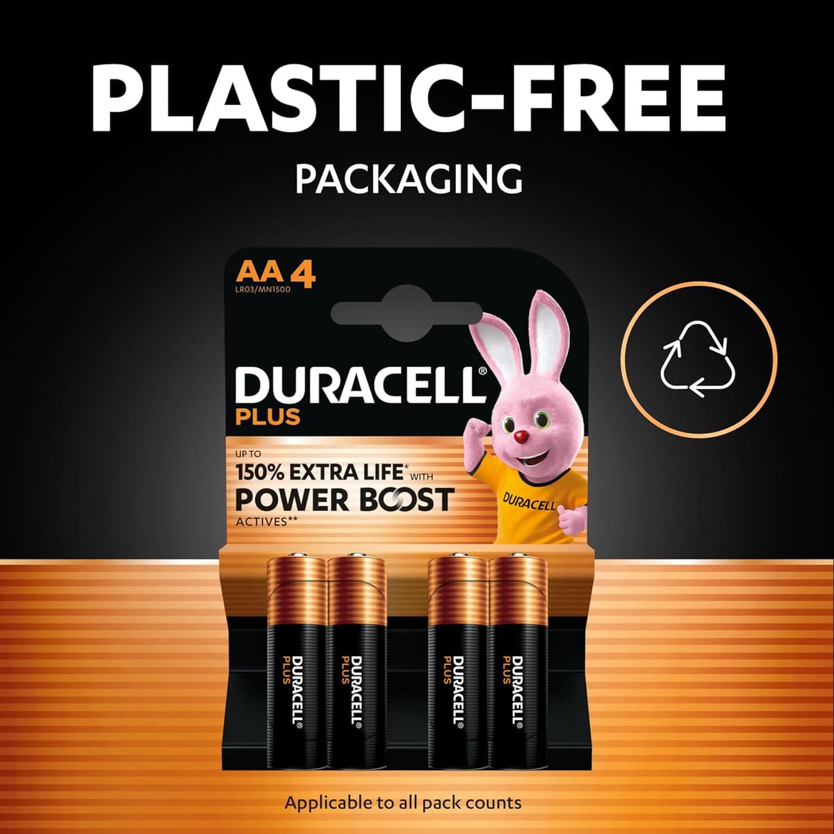 DURACELL Plus AA Batteries (24 Pack) – Alkaline Batteries 1.5V – Up to 150% Extra Life with POWER BOOST Actives– Reliability For Everyday Devices – 0% Plastic Packaging – 10-Year Storage - MN1500 — view 5