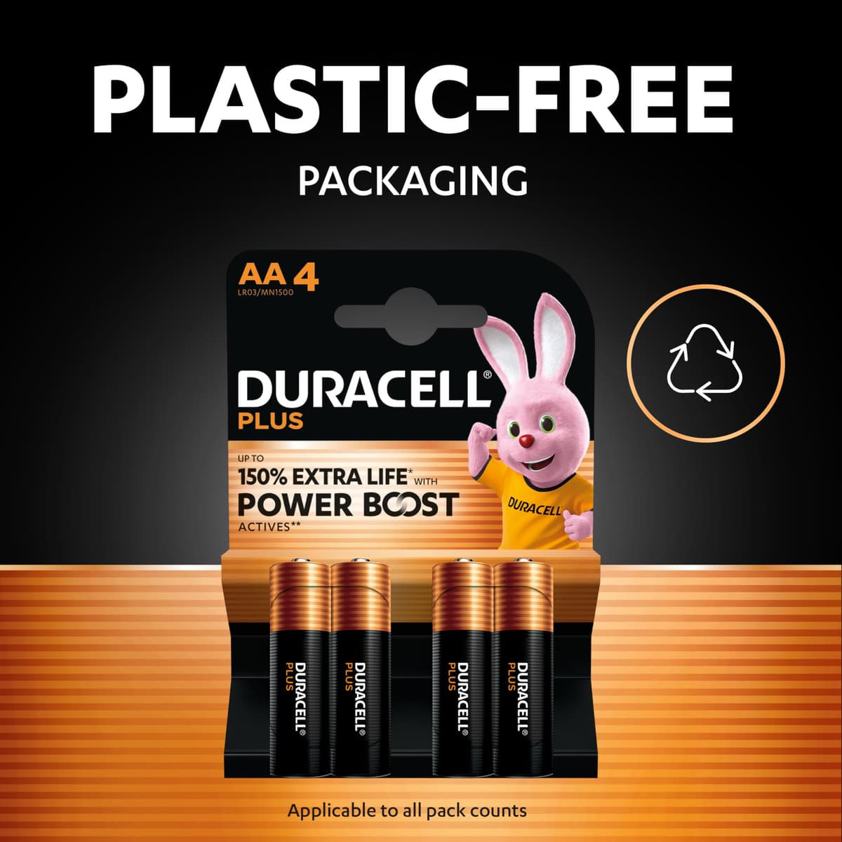 DURACELL Plus AA Batteries (8 Pack) – Alkaline Batteries 1.5V – Up to 150% Extra Life with POWER BOOST Actives– Reliability For Everyday Devices – 0% Plastic Packaging – 10-Year Storage - MN1500 — view 6