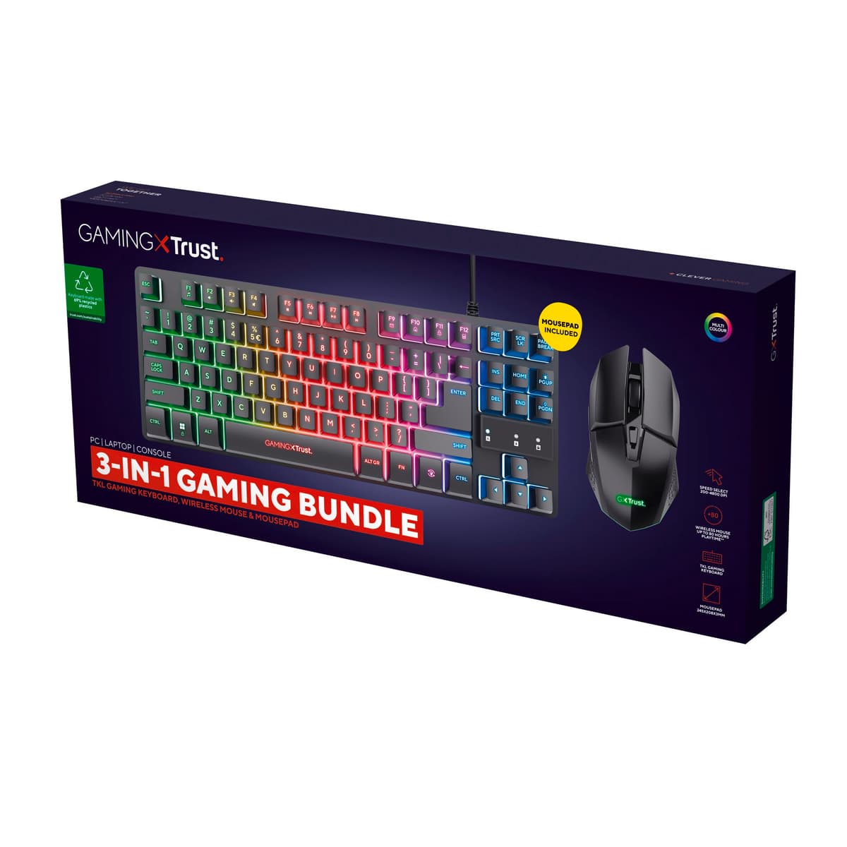 GXTrust 1794 Pack Teclado Gaming QWERTY Español con Ratón y Alfombrilla, Combo LED 3 en 1, Ratón Inalámbrico Recargable para Gamer 80h de Autonomía, Teclado TKL USB para PC, Negro — view 15