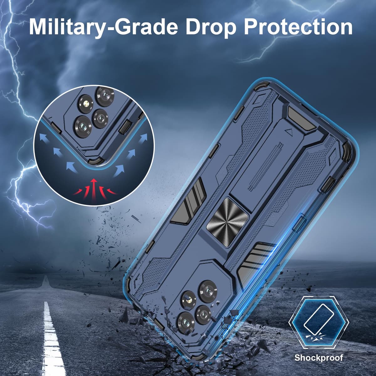 Funda para CMF Phone 2 Pro, Carcasa Antigolpes con Soporte anular metálico, Case Protectora de Grado Militar, Negro — view 485