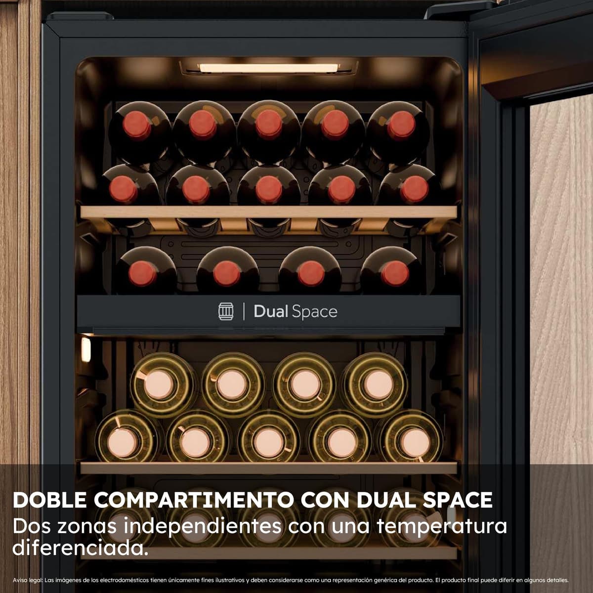 Haier Wine Bank 50 Series 5 HWS32GDG Vinoteca de 32 botellas, 2 Zonas independientes, Estantes de madera, Filtro Anti-UV, Sistema Antivibración, Display Digital, Iluminación LED, 37 dbA, Negra — view 4