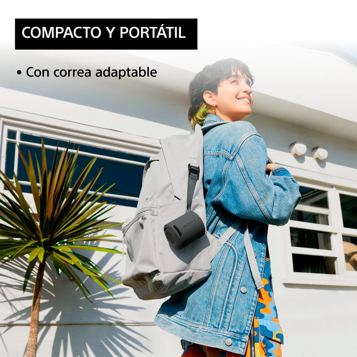 Sony Altavoz Bluetooth SRS-XB100, Ligero, Compacto, Altavoz Resistente al Agua y al Polvo IP67, hasta 16 h de batería, Correa Adaptable, Negro — view 6