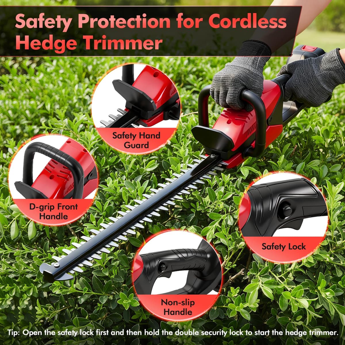 Hedge Trimmer Cordless 21v,Hedge Cutter with 50cm Sk8 Dual-Action Blade 18000rpm Brushless Motor,Hedge Trimmer Cordless Lightweight Long Reach,1.5cm Cutting Capacity,Safety Lock &Quick Stop for Garden — view 3