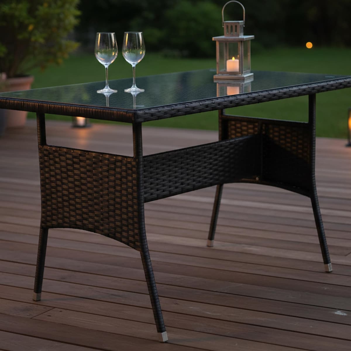 Relaxdays Mesa de jardín de polirattan con sobre de Vidrio, Resistente a la Intemperie, 70x100x60 cm, Negro — view 4