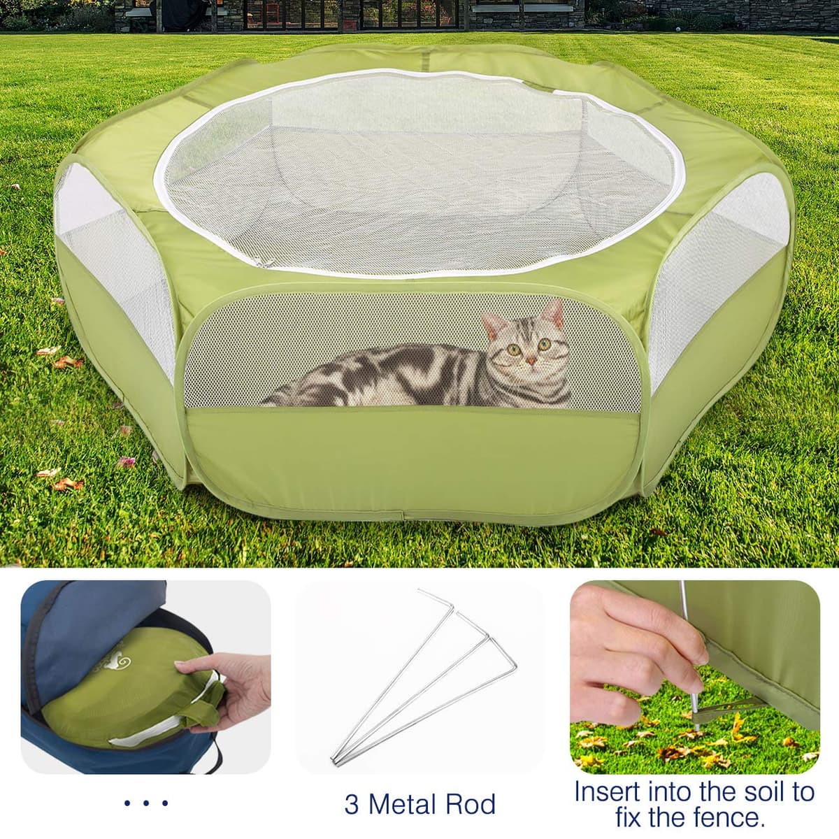 Pawaboo Valla de Animales Portátil de Oxford, Parque de Animales Plegable con Tres Varillas Metálicas y Amplia Abertura para Erizos Ardillas Gatos Dragón y Conejos - Púrpura — view 5