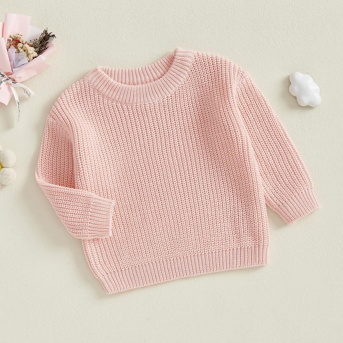 Geagodelia Toddler Baby Boy Girl Warm Sweater Long Sleeve Crew Neck Solid Color Knitted Pullovers Tops Knit Jumpers Sweatshirt Chunky Knitwear Fall Winter Clothes Outfits — view 4