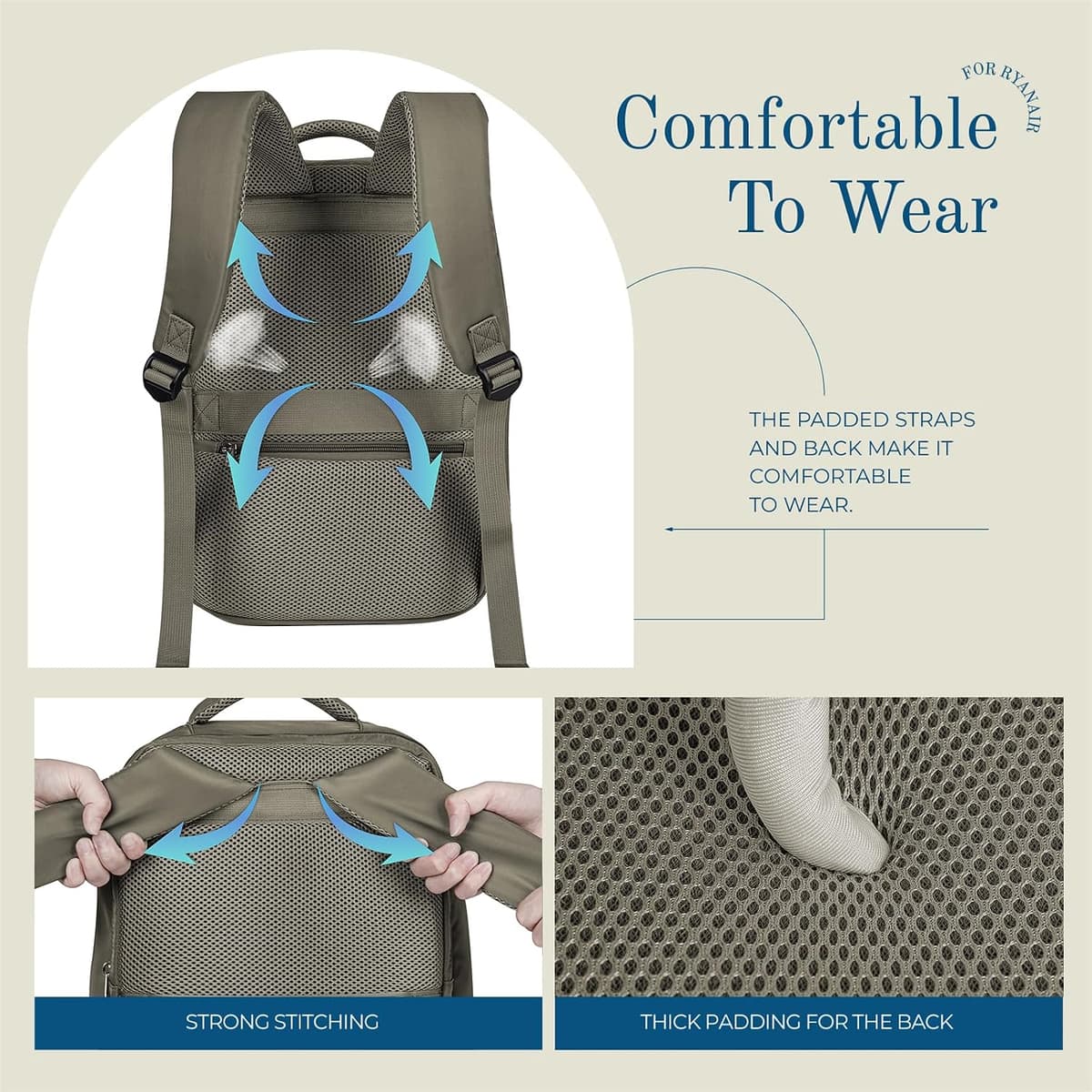 Lossga for Ryanair Cabin Bags 40x30x20,Cabin Bag Travel Backpack 40x20x25 Carry On Underseat Hand Luggage Bag Cabin Size with Hidden Anti-Theft Bag Airline Approved for Women and Men 40 x 20 x 27 cm Brown — view 5
