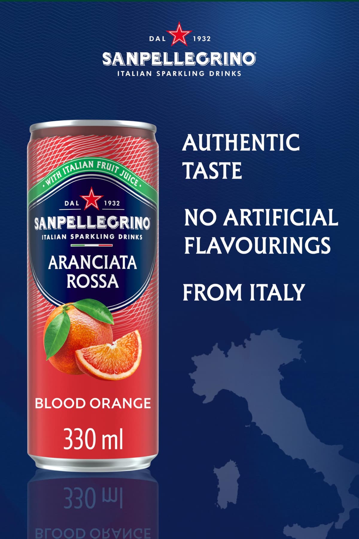 San Pellegrino Italian Sparkling Drinks Tastefully Light Sparkling Blood Orange Canned Soft Drink 12 x 330ml | 69 kCals per Can — view 2