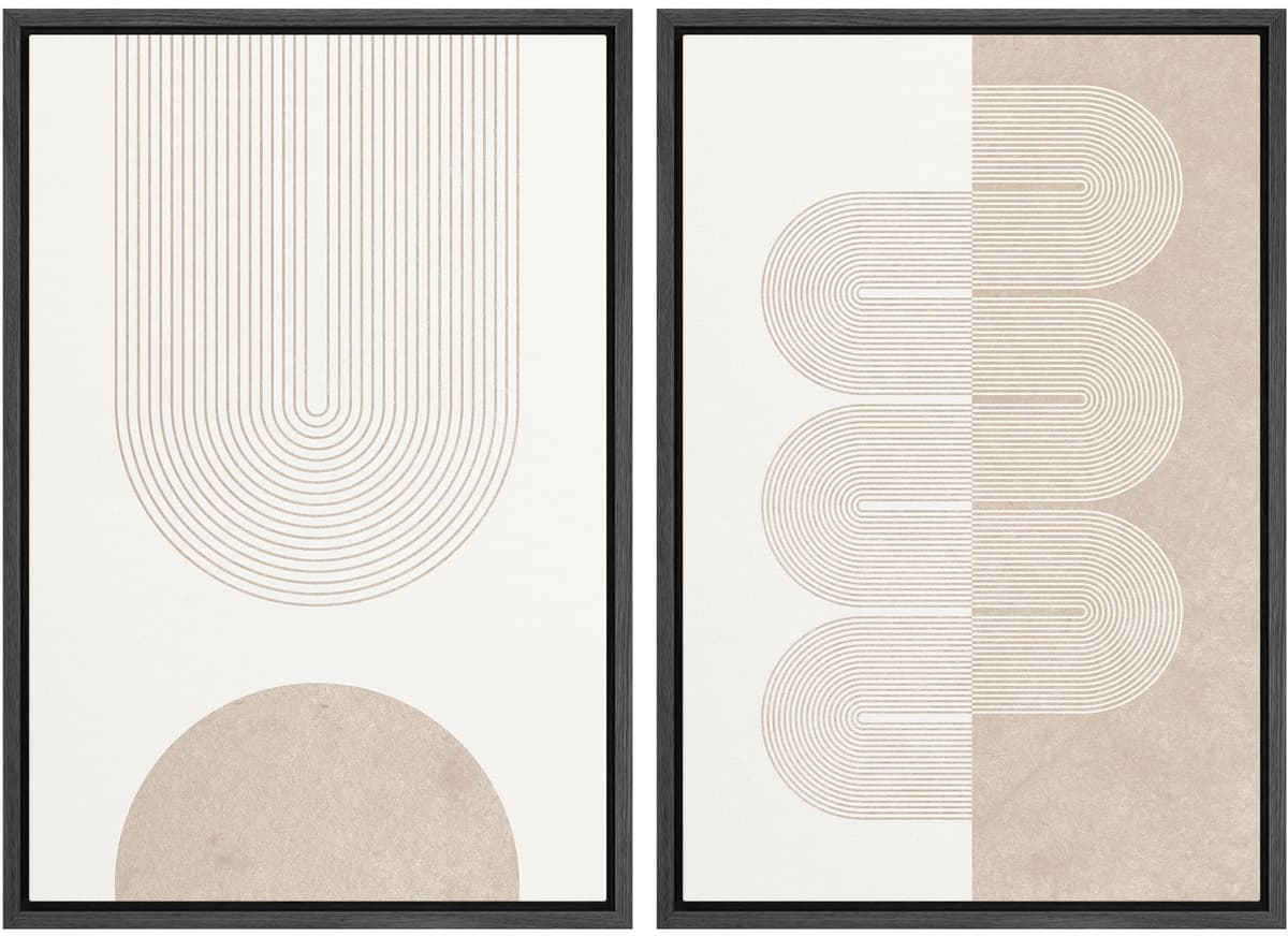 MUDECOR Framed Canvas Print Wall Art Set Watercolor Pastel Duotone Tan Landscape Abstract Shapes Illustrations Modern Art Decorative Contemporary for Living Room, Bedroom, Office - 24"x36"x2 Natural — view 63