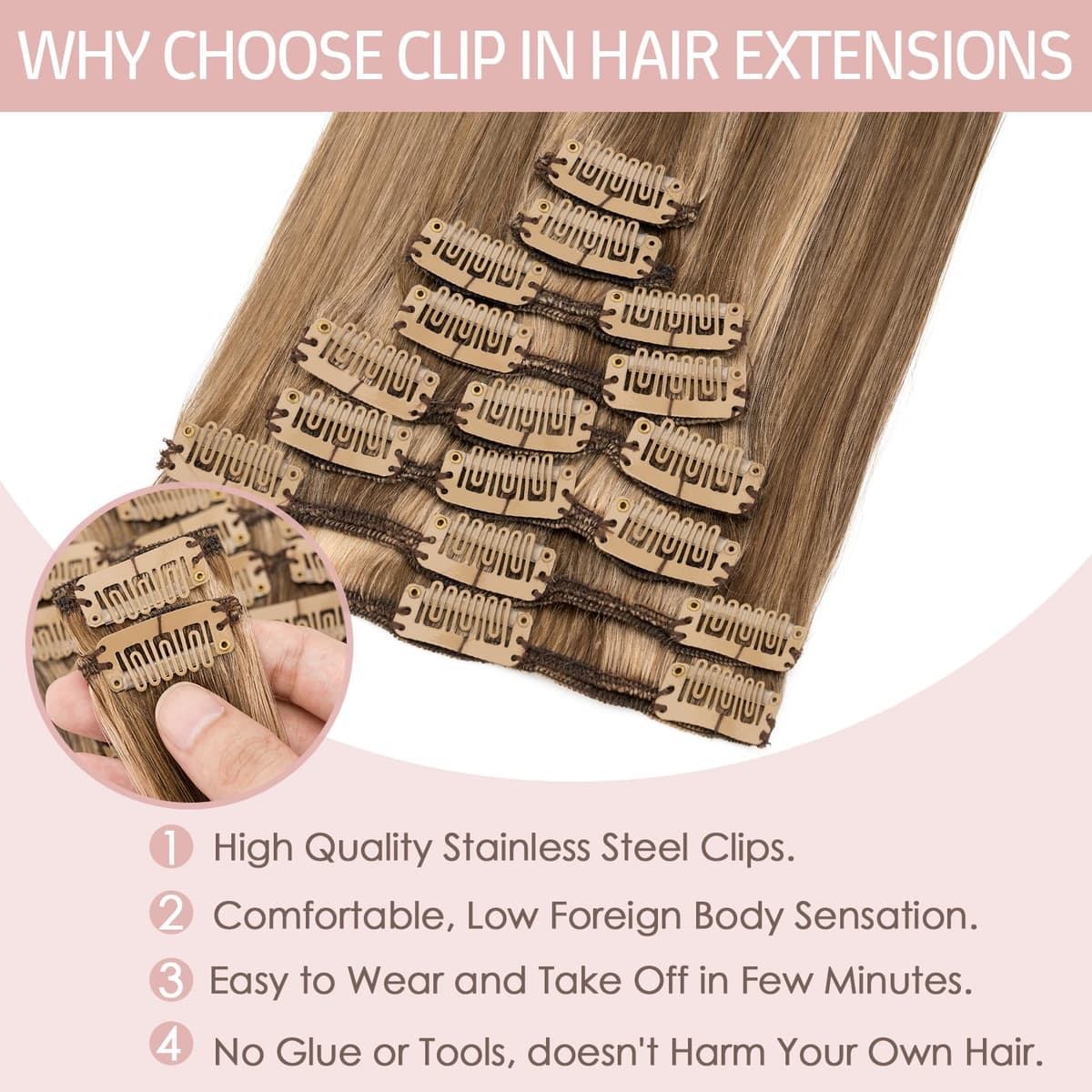 Silk-co 10inch Hair Extensions Clip in Hair Extension Human Hair #04 Medium Brown -Basic Thickness-Thin Weft- 8 Pieces Real Remy Straight Hair Extensions[50g] — view 231
