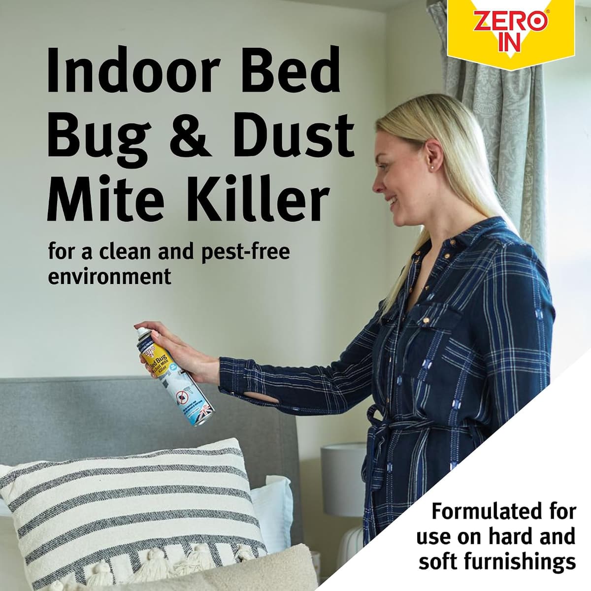 Zero In Bed Bug & Dust Mite Killer – Bed Bug Spray for Mattress, Bed Frames & Furnishings - Fast-Acting Aerosol Surface Treat