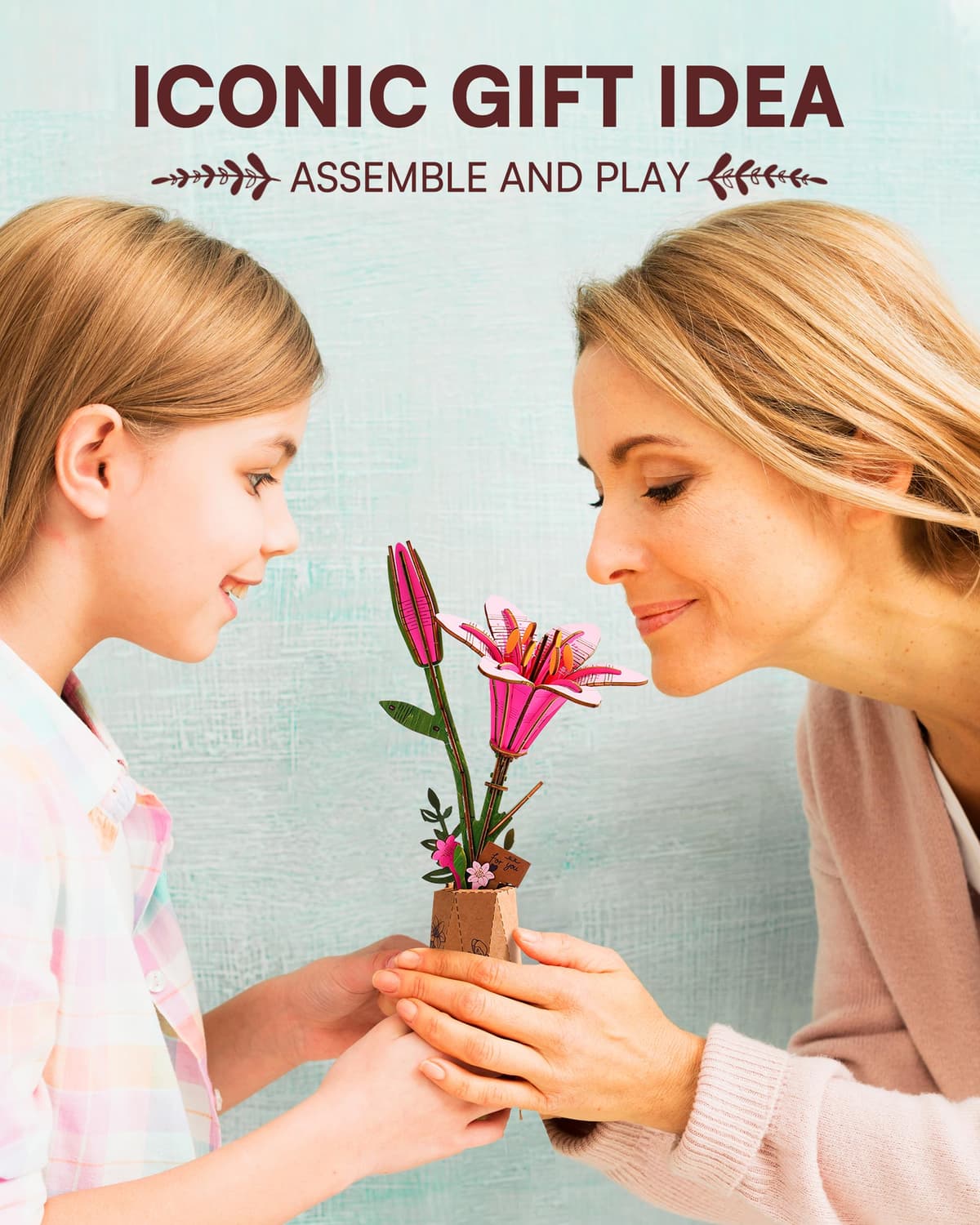 Robotime Flor Puzzles 3D Madera, Maquetas para Construir Adultos, Maqueta Madera, Regalos para Mujeres en el Día de San Valentín & Cumpleaños (Lirio Rosa) — view 2