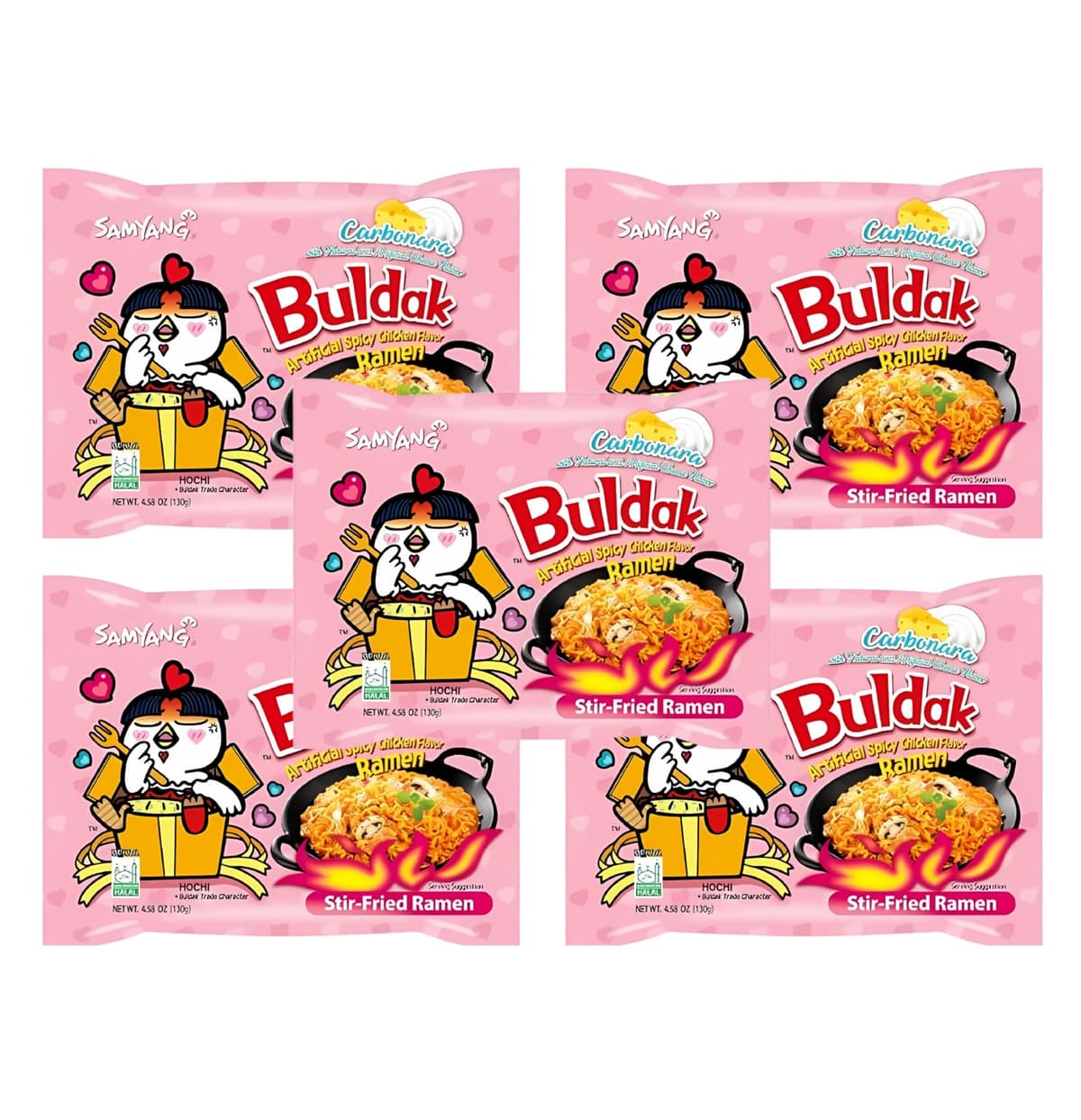 Samyang Buldak Carbonara Ramen Coreano – Fideos Picantes Instantáneos con distintos Sabores - Pack Laborawi (5x130g) — view 3