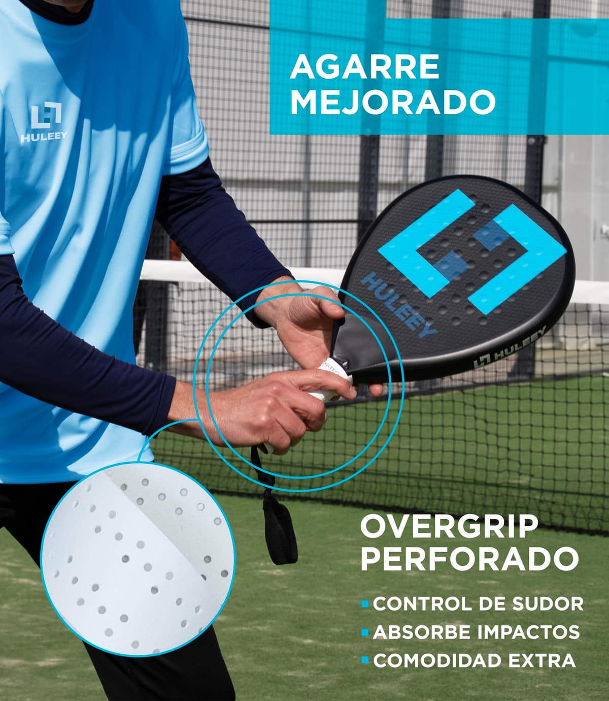 Overgrips Pádel Blanco Perforado – Packs 6/12/20/60 – Antideslizante Extra-Adherente – Alta Absorción – Incluye Protector de Pala — view 2