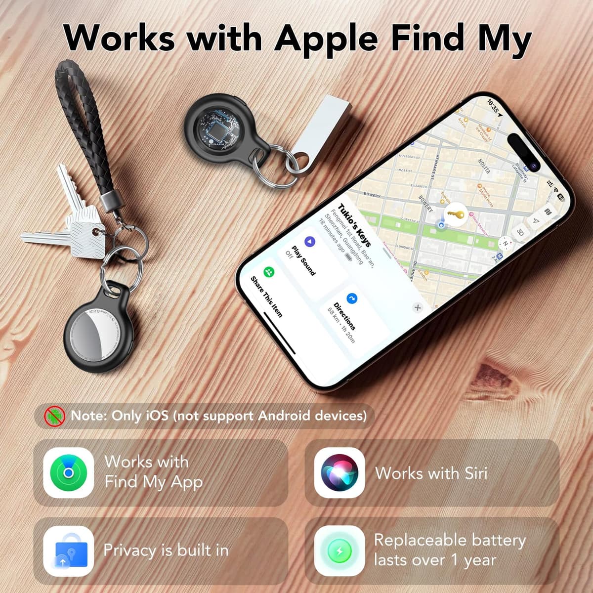 Air Tags-3 Pack Black, 5.3 Bluetooth Item Finder Compatible with Apple Find My APP (iOS Only), 100dB Beep Smart Tag Replaceable Battery, air tracker and Locator for Keys/Luggage/Bags/Wallets etc — view 3