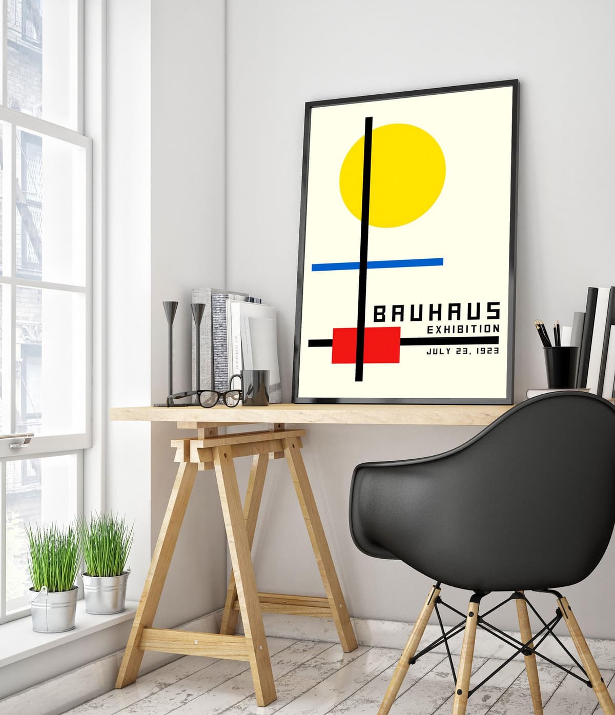 Bauhaus Circle & Lines Poster, Bauhaus Print, Framed Abstract Art, Mid-Century Wall Art, Modern Home Decor, Gift Idea, Archival Matte, A2 (Print Only) - 59.4x42cm — view 2