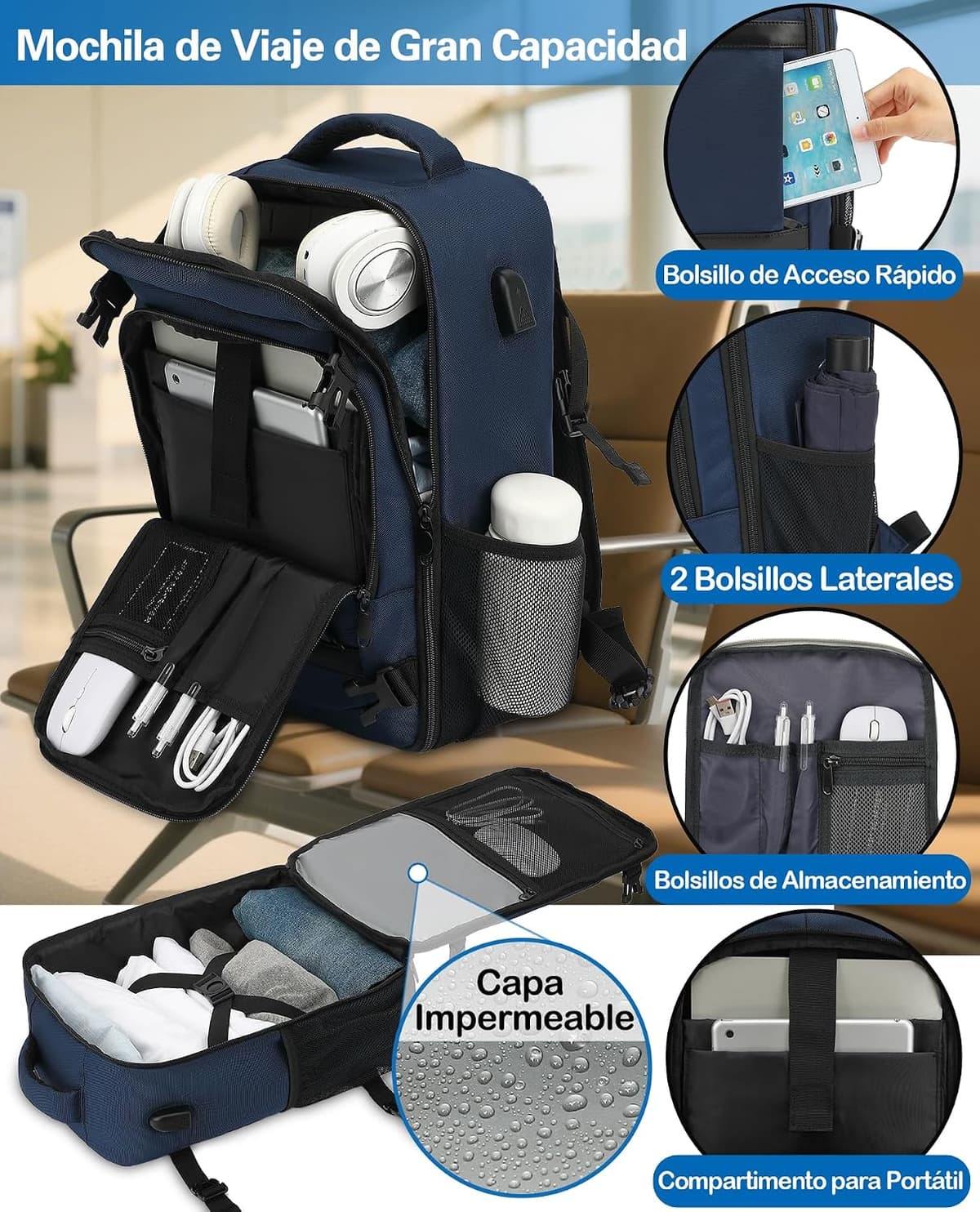 KLOSTAIN Mochila Viaje Cabina Avion 40x20x25 para Ryanair 20L Mochila Cabina Equipaje de Mano Bolso Mochilas Hombre para Port — view 3