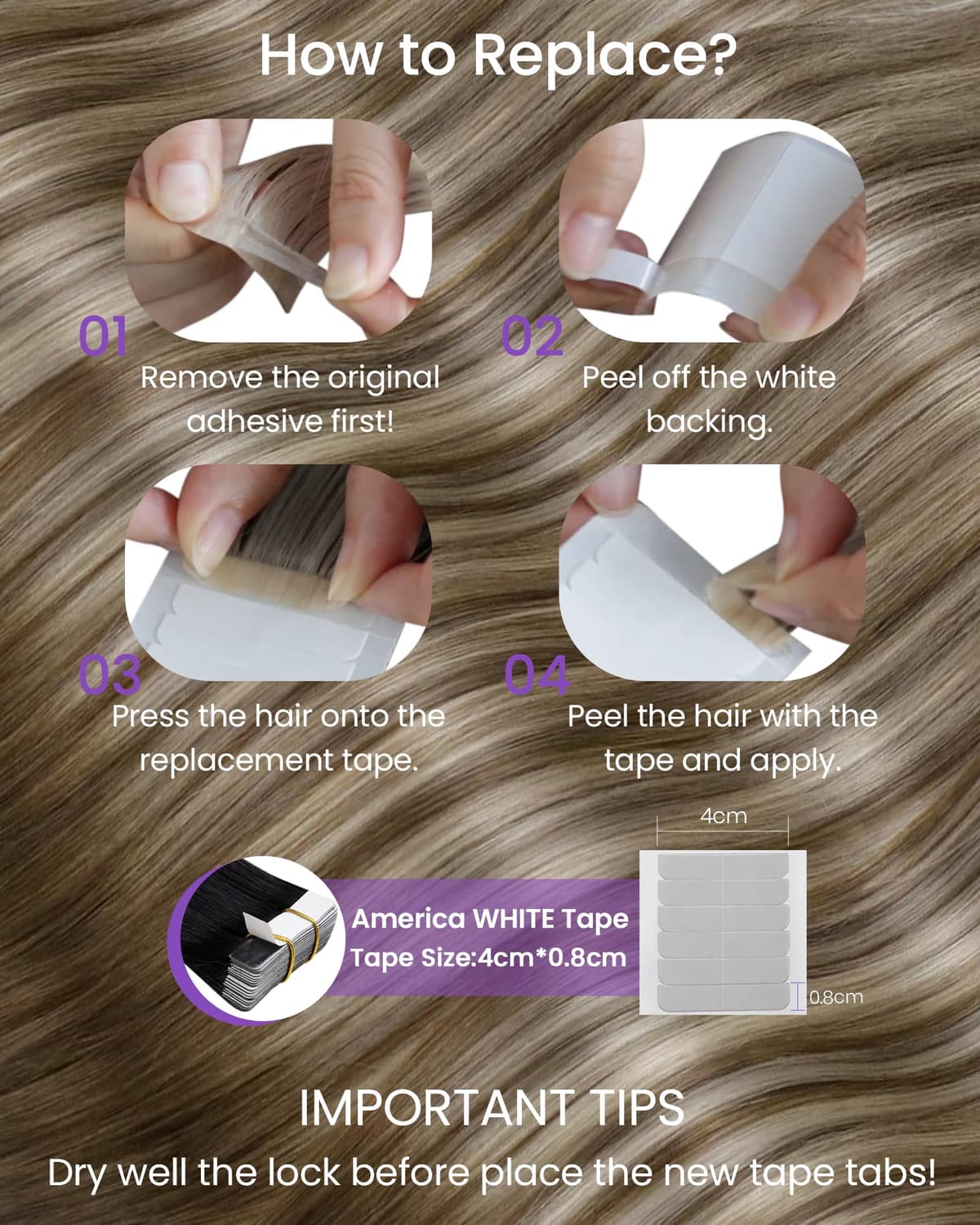 LaaVoo Tape in Hair Extensions Human Hair Blonde Tape Hair Extensions Real Human Hair Invisible Tapes Remy Straight Balayage Brown to Blonde Hair Double Sided Tabs 20pcs 50g 16 Inch #8/18/60 — view 93