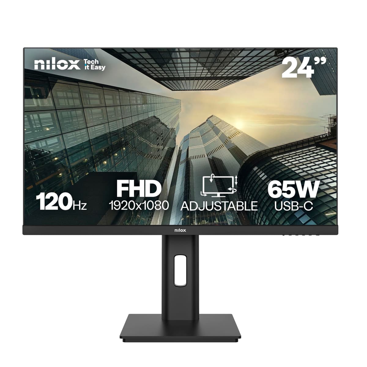 Nilox NXM24REG12065 Monitor Business 24'' IPS Full HD, Frecuencia 120 Hz, USB-C 65 W, Altura Ajustable