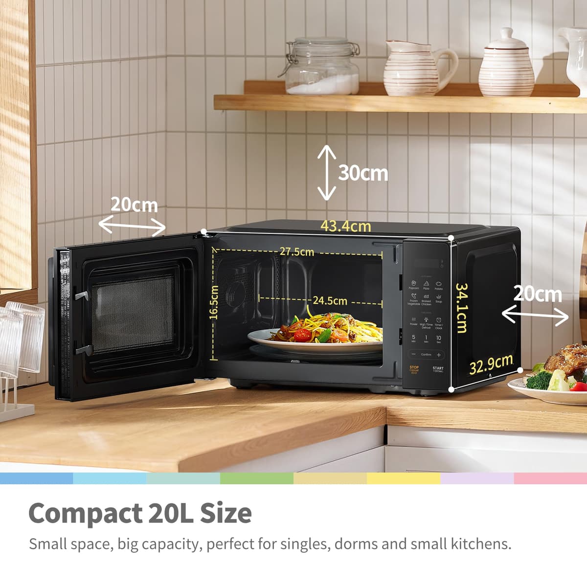 COMFEE' 20L Digital Microwave Oven, 700W Compact Countertop Microwave with Inverter, 6 Auto Menus, Multi-Stage Cooking, ECO Mode, Express Cook, Black - CMO-EM202NF(BK) — view 2