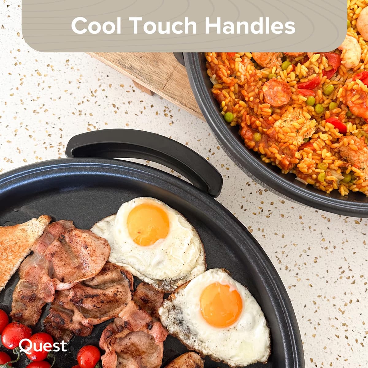Quest 35410 30cm Multi-Function Electric Cooker Pan with Lid/Adjustable Thermostatic Control/Non-Stick Aluminium / 30 x 30cm Surface/Detachable Power Cable For Serving — view 8