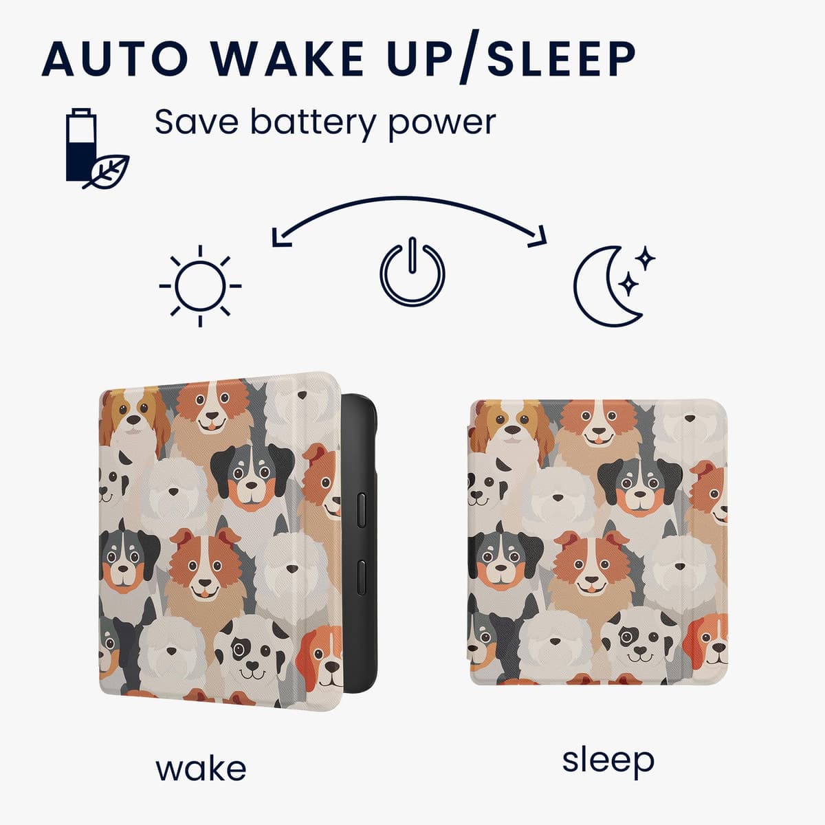 kwmobile Cover for Kobo Libra 2 Case - eReader Cover with auto sleep funktion - Dogs with White/Light Brown/Grey — view 3