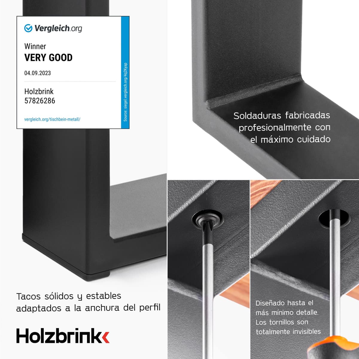 HOLZBRINK Pata para Escritorio, Patas rectangulares de Metal, 80x20 mm, Perfil 80x72 cm, Blanco, 1 Unidad, HLT-01-C-FF-9016 — view 4