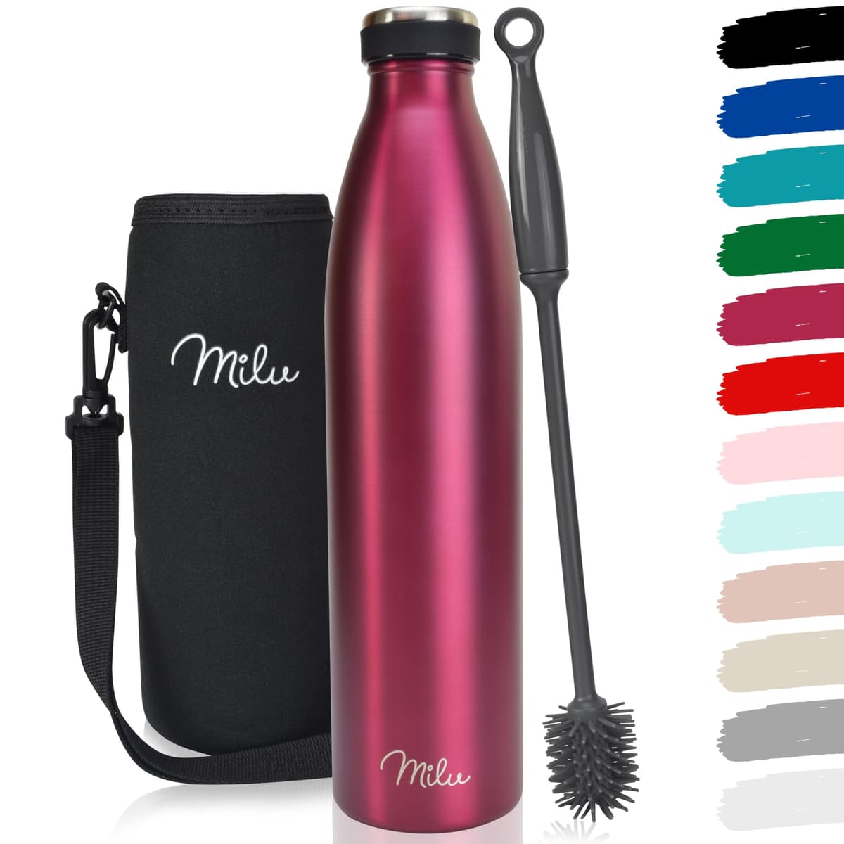 Milu Stainless Steel Drinking Bottle 1500 ml - Insulated Thermo Flask for Water - Leak Proof, Insulated and Double Walled, Carbonated (Granite Navy Blue, 1,5L) — view 41