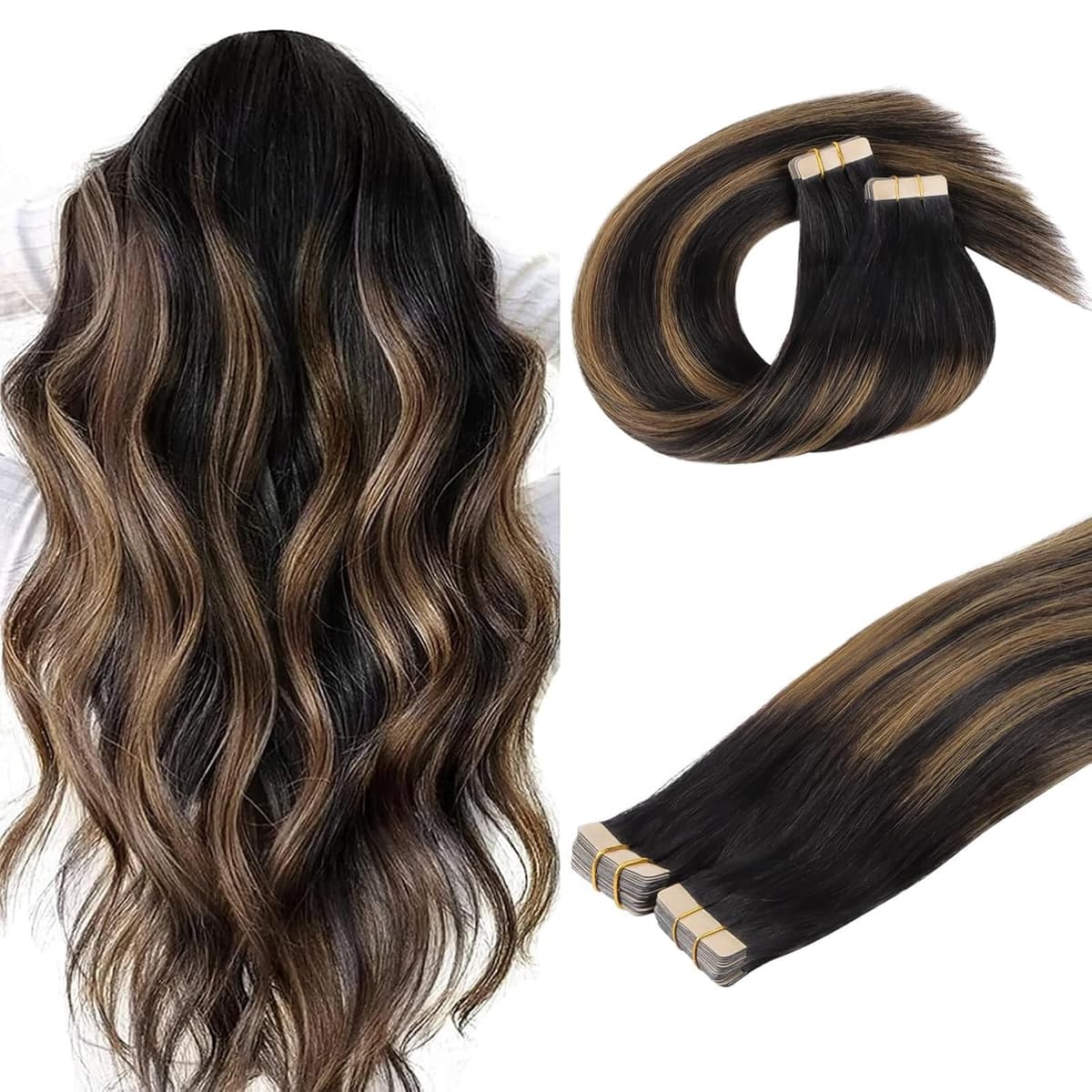 DOORES Tape in Hair Extensions Human Hair, Balayage Dark Brown to Chestnut Brown 50g 20pcs 18 Inch, Human Hair Extensions Natural Remy Straight Skin Weft — view 56