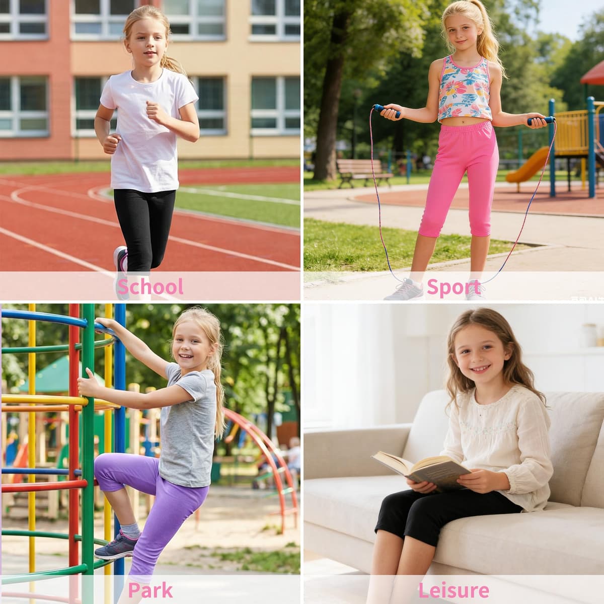 Domueay Niñas Leggings 3/4 Algodón Transpirable Elástica Deportivas Pantalones Cortos Cómodos Leggins, Pack de 3, Color Sólidos Niña Baile Escolar Mallas Infantiles Verano Ropa 6-13 Años — view 5