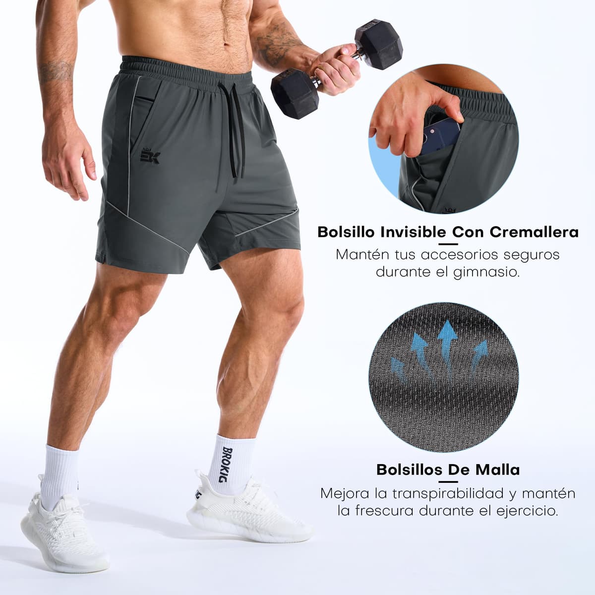 ZENWILL AdiArmor Pantalones Cortos Hombre Deporte Cremallera Pantalón Corto Gym Pantalon Corto Running Secado Rápido — view 5