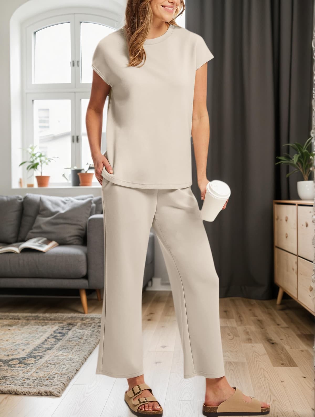 Conjuntos de dos piezas para mujer, trajes de vacaciones de verano, manga casquillo, conjuntos a juego, ropa de playa — view 4