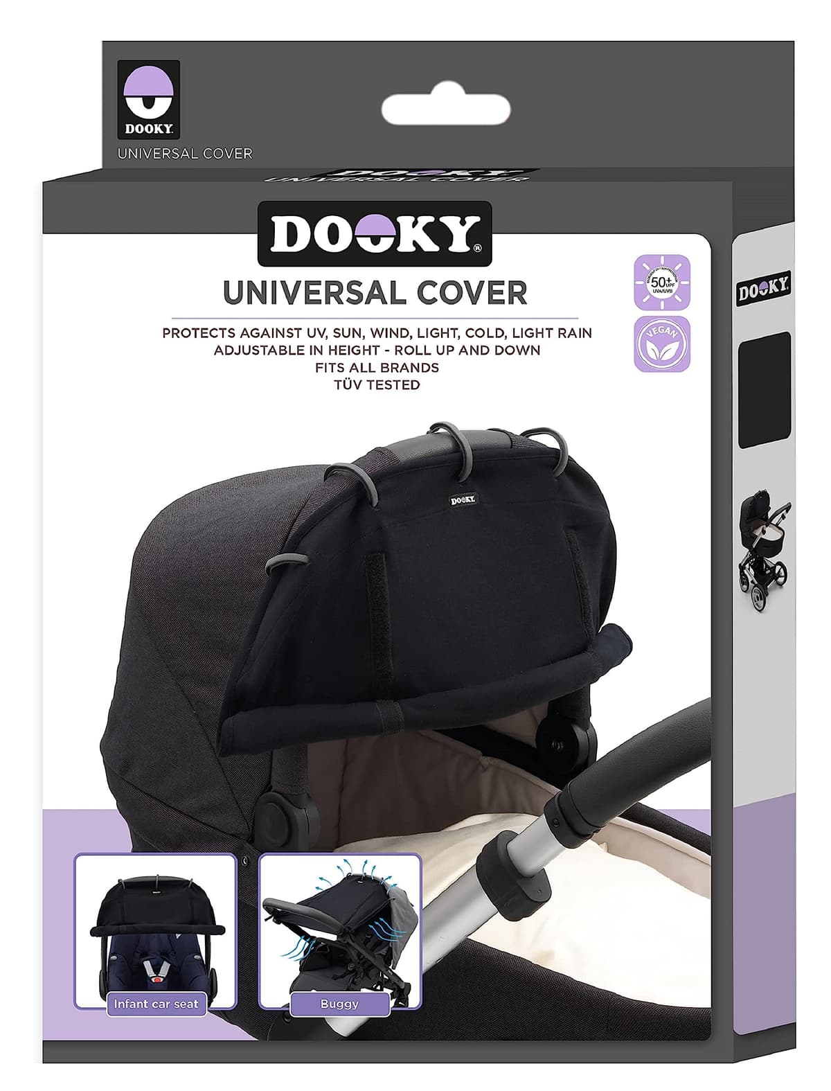 Dooky Sunshade for Baby Car Seat/ Pram/ Stroller/ Pushchair, Universal Fit, Protects from Sun, Wind and Light Rain, UPF 50+ UV Protection, Easy to Install and Wash, Plain Black — view 3