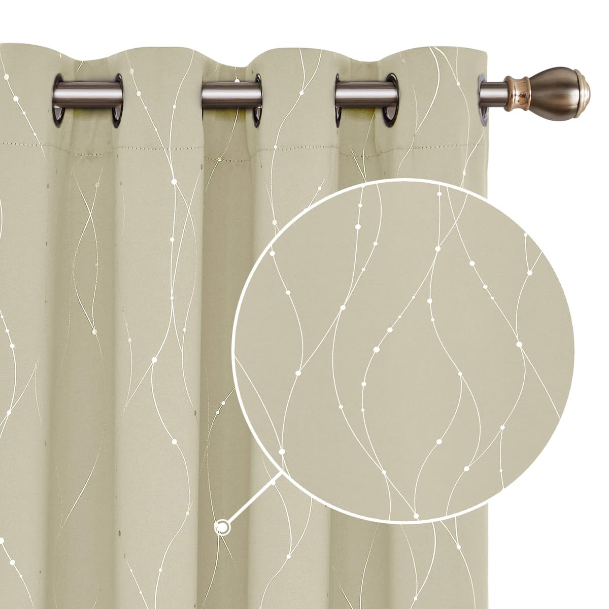 Deconovo Soft Dotted Line Foil Printed Blackout Curtains Thermal Insulated Curtains Eyelet Energy Efficiency Room Darkening Curtains for Bedroom 52 x 72 Inch Light Grey 2 Panels — view 48