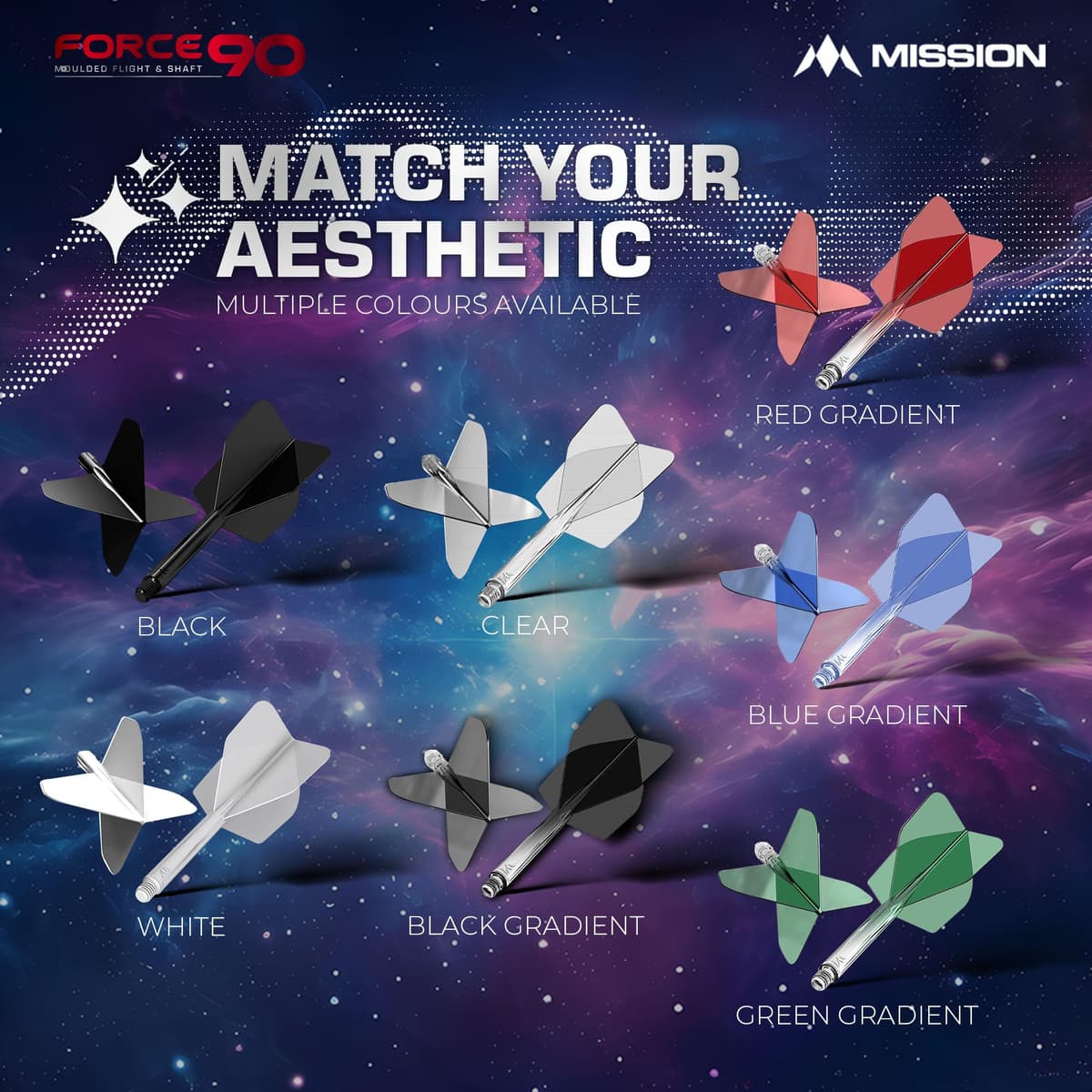 Mission Darts Force 90 | Sistema integrado de vuelo y eje de dardos moldeado de precisión, paquete de 3 plumas y tallos combinados profesionales altamente duraderos 2 en 1 | Estándar n.º 6 — view 3
