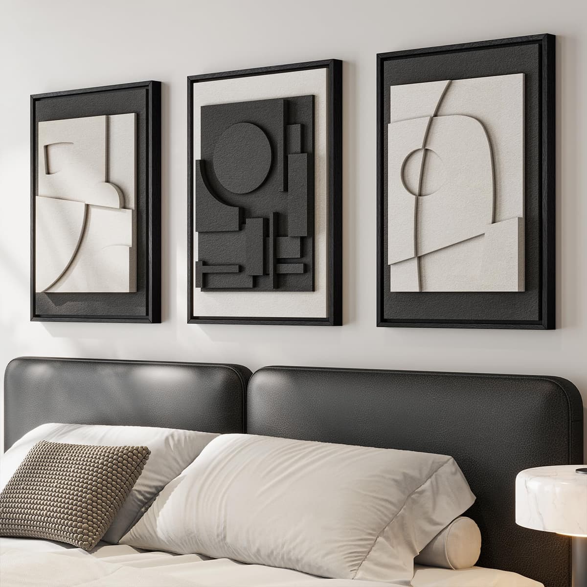 Large 3D Textured Framed Abstract Wall Art for Living Room, 3 Piece Modern Paintings Artwork for Walls, Black White Brown Geometric Sandstone Texture Pictures for Hallway Office Home Decor 24x36 In — view 25