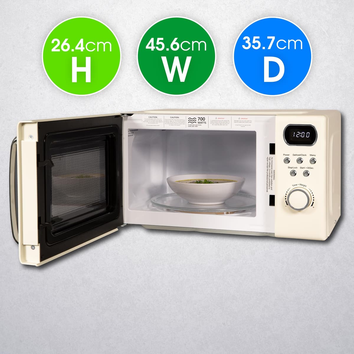 Abode Retro Microwave 20 Litre Cream Digital 800W, Mirror Finish, 8 Auto Cook Settings & Defrost, 5 Power Levels AMD2004C (Cream) — view 2