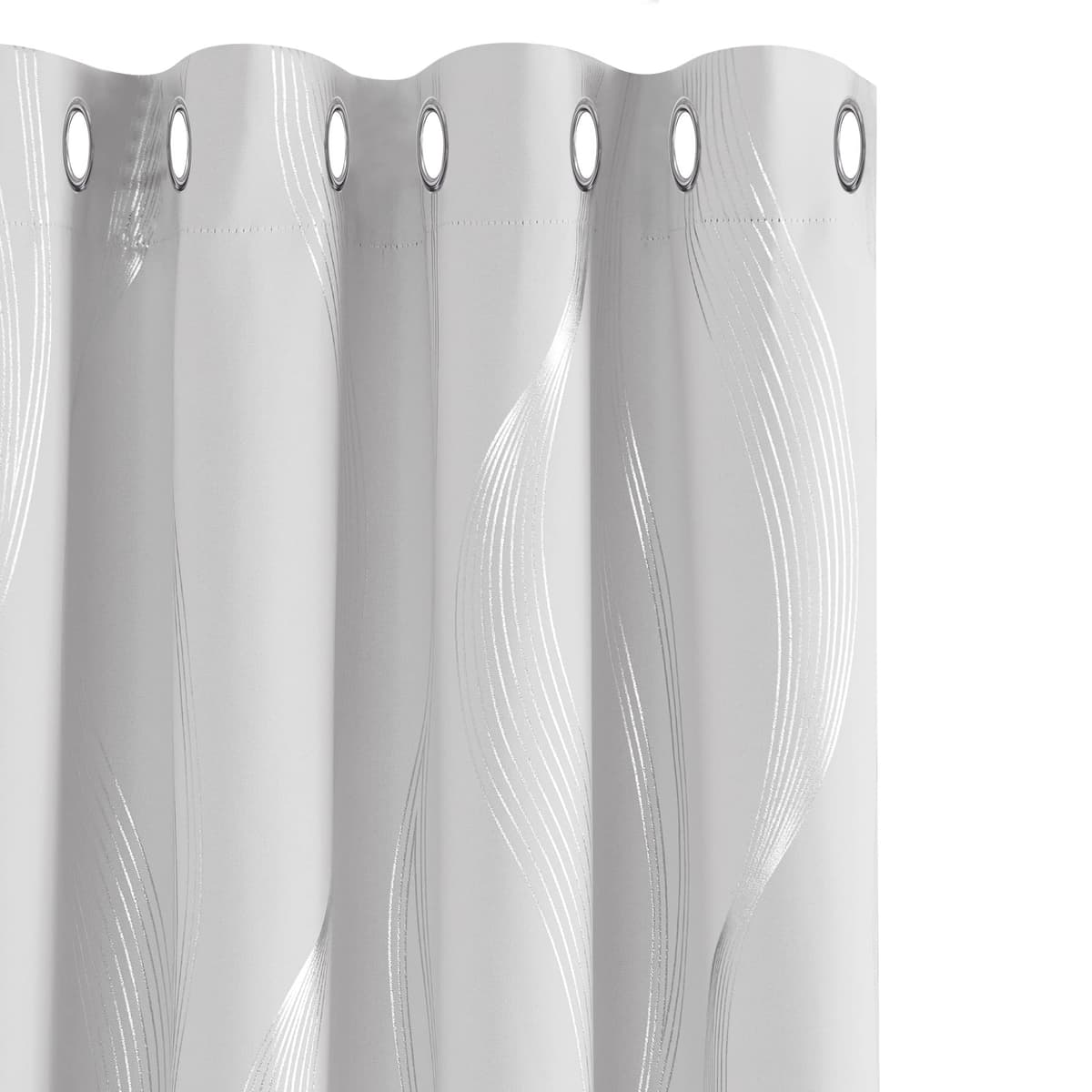 Deconovo Grey Curtains 66 x 54 Inch Drop Foil Printed Wave Line Room Darkening Curtains Thermal Insulated Energy Saving Super Soft Eyelet Blackout Curtains for Bedroom Light Grey 2 Panels — view 49
