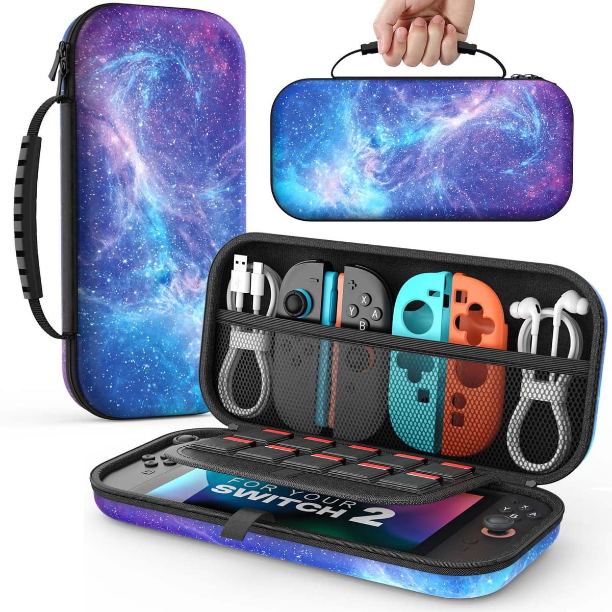 MoKo Carrying Case for Nintendo Switch 2(2025), Protective Hard Shell Portable Travel Carry Case Pouch Holds 10 Cartridges with Pockets for Switch 2 Accessories and Games, Starry Sky
