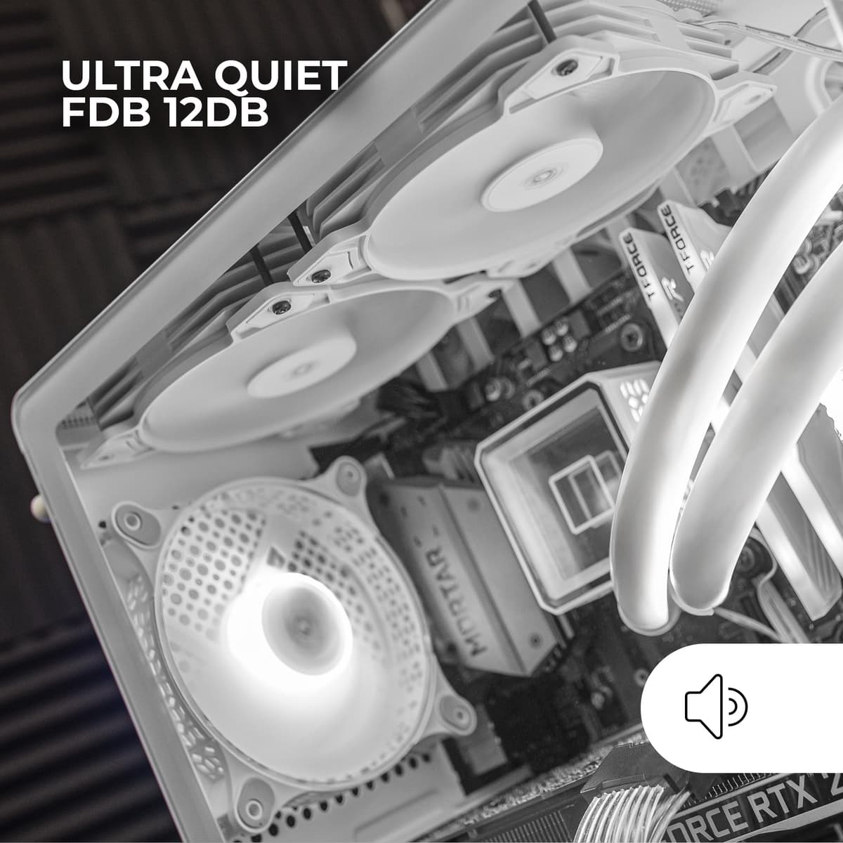 Mars Gaming MF-PWMX2, Kit 2 Ventiladores 120mm, Ultra silenciosos FDB 12dB, Sistema Anti-vibraciones, Sistema PWM, Blanco — view 3