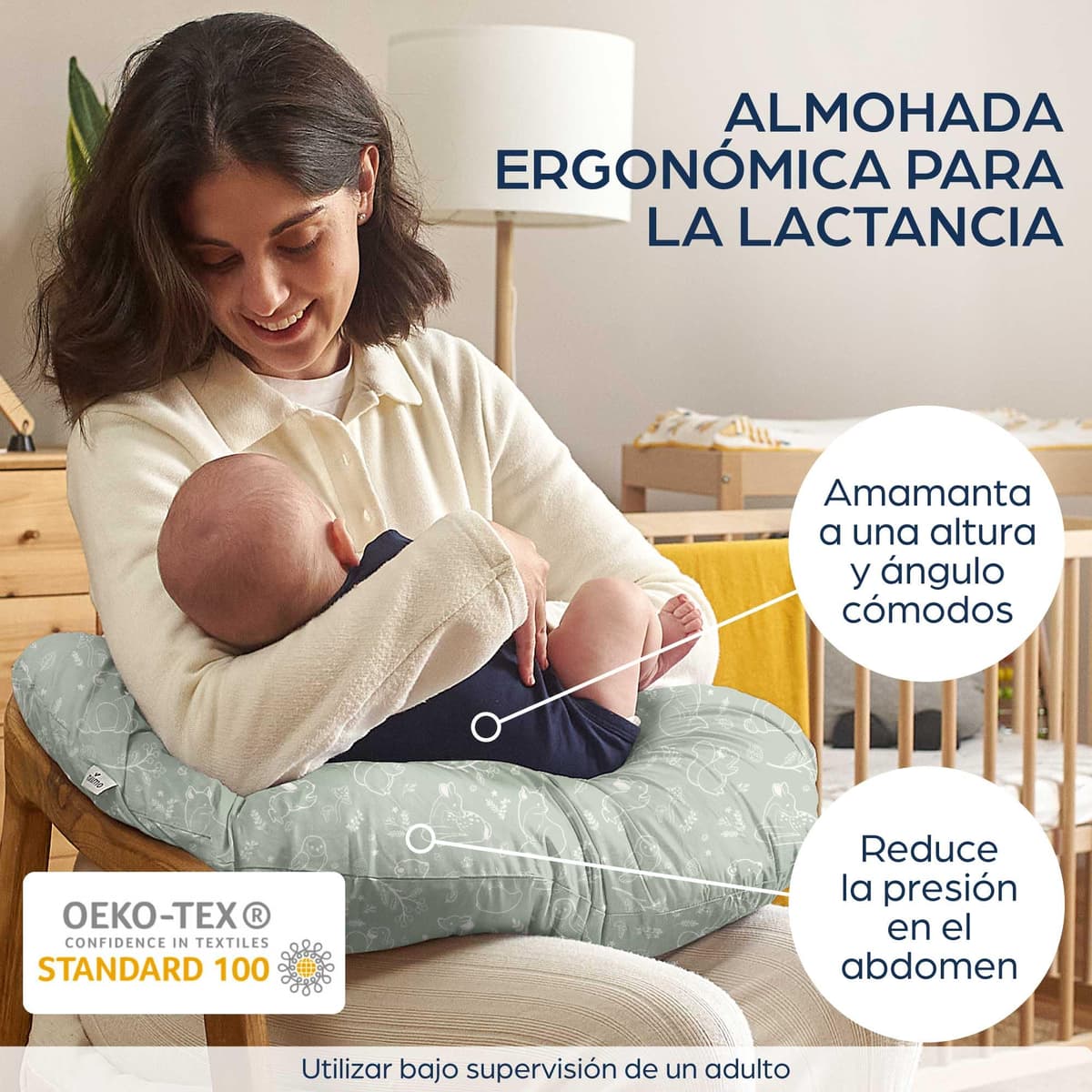 Niimo Almohada Embarazada - Oeko-Tex® Standard 100, Cojín Lactancia Multifuncional, Cojin Lactancia Bebe con Funda 100% de algodón, Almohada de Lactancia Lavable, Material Fresco y Transpirable — view 2