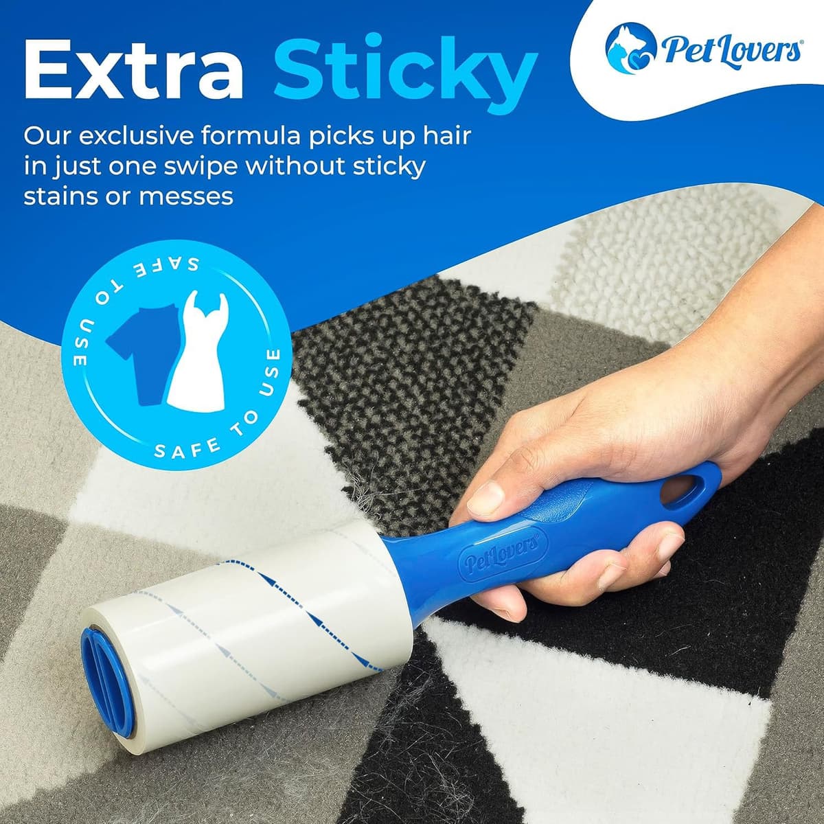PetLovers Extra Roll of Adhesive Lint Set of 450 Sheets for Pet Hair Removal Lint Remover for Dogs and Cats Pack of 5 — view 2